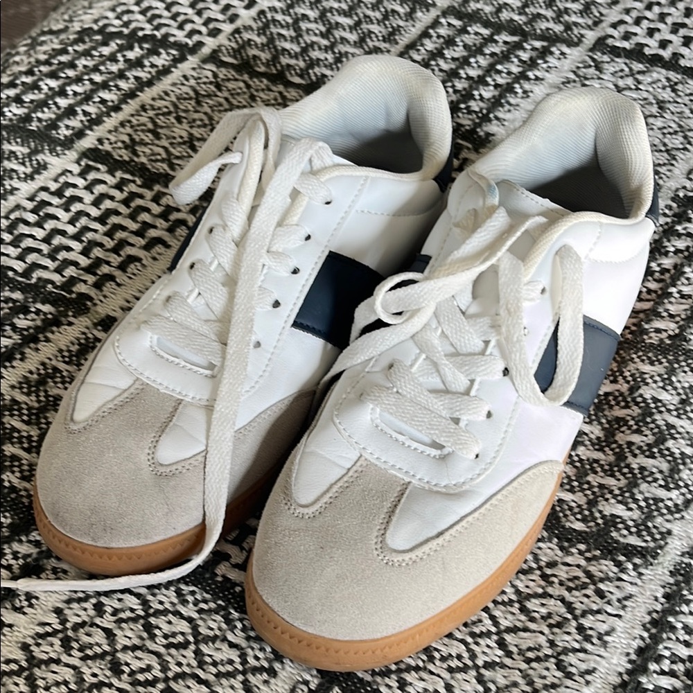 White and Blue Sneakers with Gum Sole